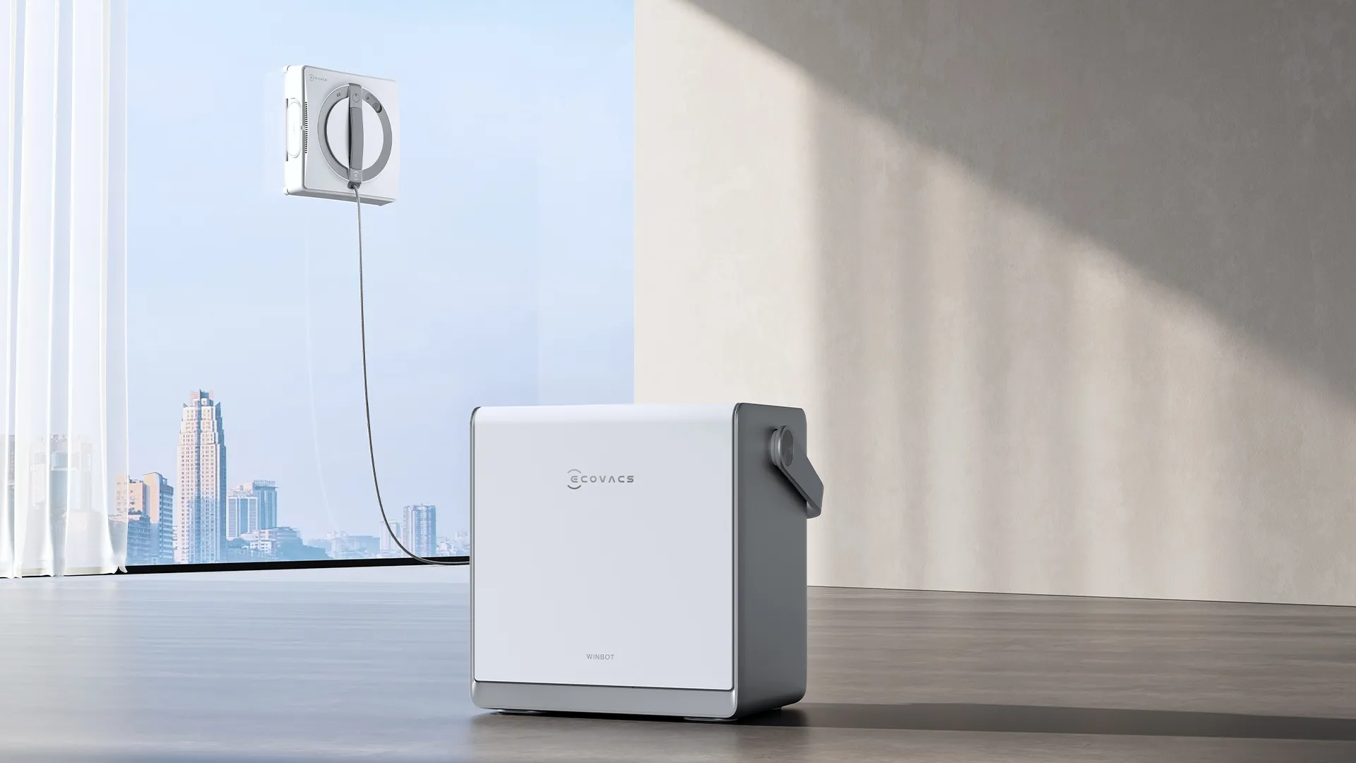 Unique, cutting-edge window cleaning OMNI station, a multi-functional dock to free your hands