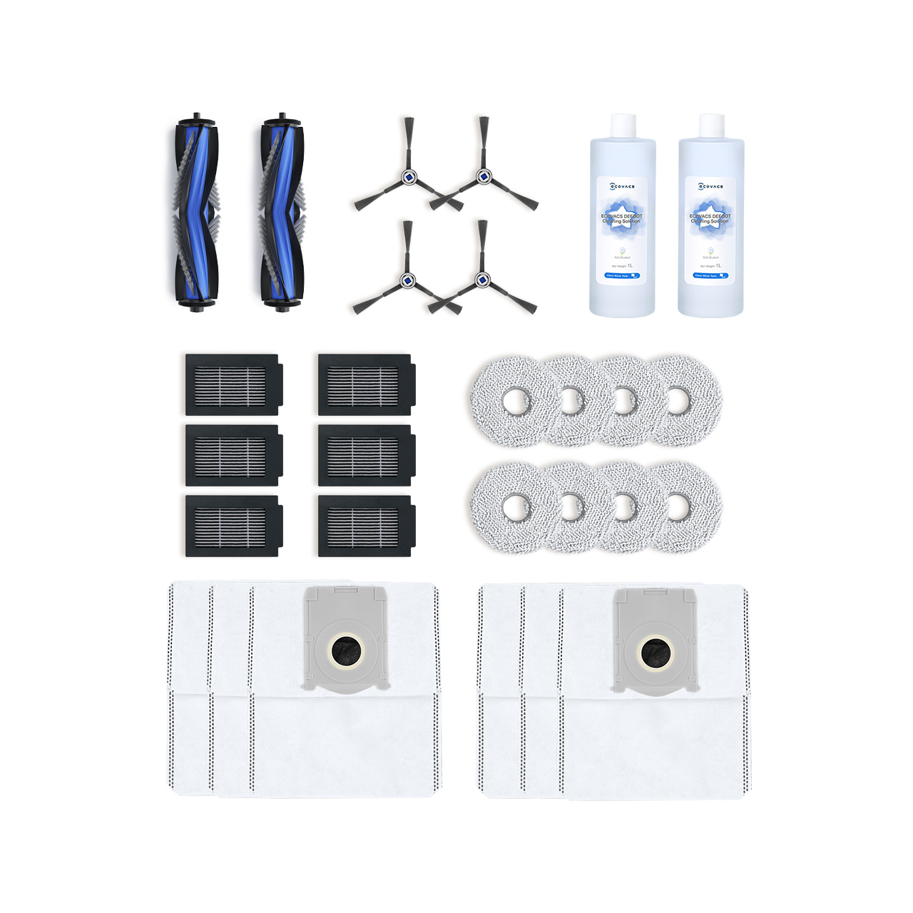 Kit Accessoires De Rechange Pour Robot Aspirateur Ecovacs Deebot T50 Omni/Pro - 1 Brosse, 6 Lingettes, 4 Sacs, 4 Filtres HEPA, 4 Brosses Latérales