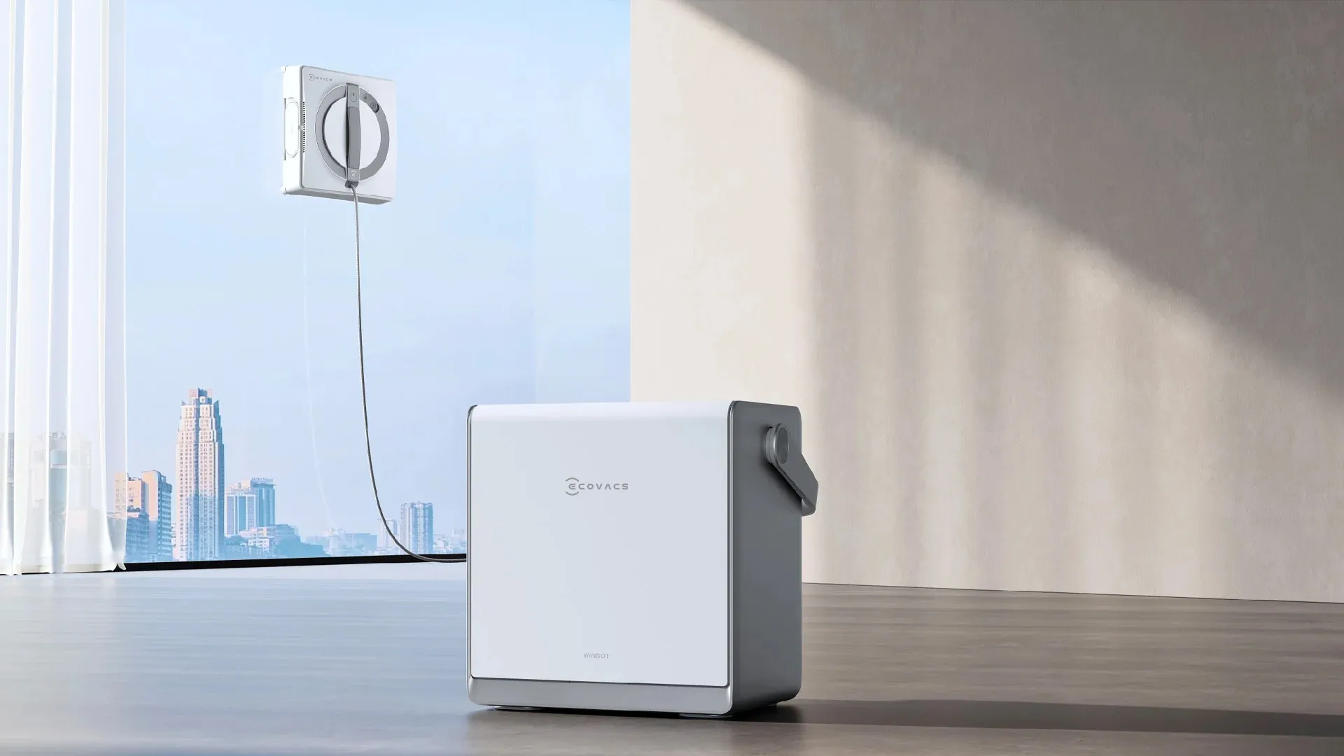 Unique, cutting-edge window cleaning OMNI station, a multi-functional dock to free your hands