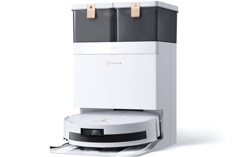 deebot robot vacuum t50 max pro omni in white and gold