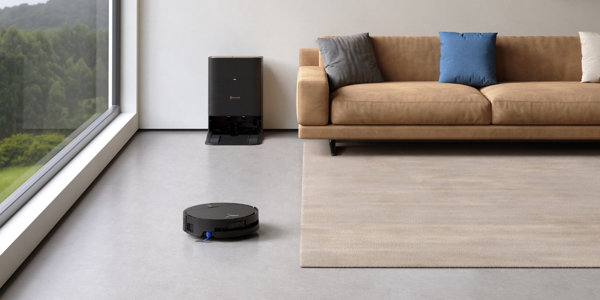 deebot robot vacuum and mop cleaning living room