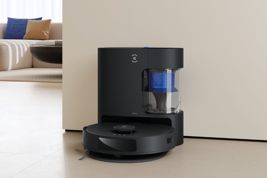 bagless deebot robot vacuum at the auto-empty station