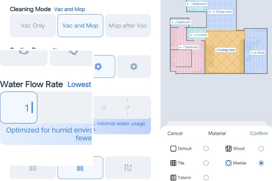 assigning floor materials including marbles on ecovacs home app