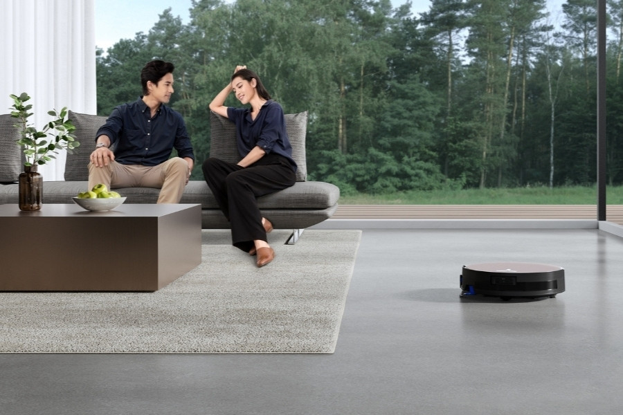 deebot robot vacuum clean vinyl floor in the living room