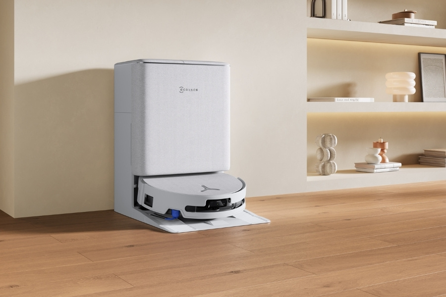 deebot robot vacuum charging in the living room