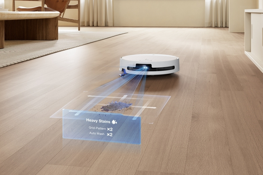 deebot robot vacuum detecting stain on the floor