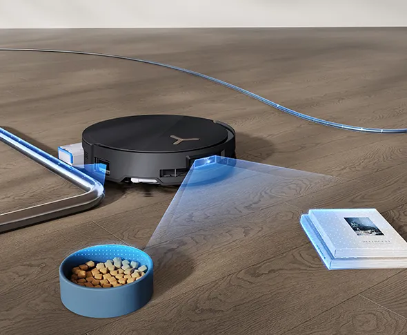 La technologie AIVI 3D 3.0 Omni-Approach permet au DEEBOT de nettoyer tous les bords La technologie AIVI 3D 3.0 Omni-Approach permet au DEEBOT de nettoyer tous les bords