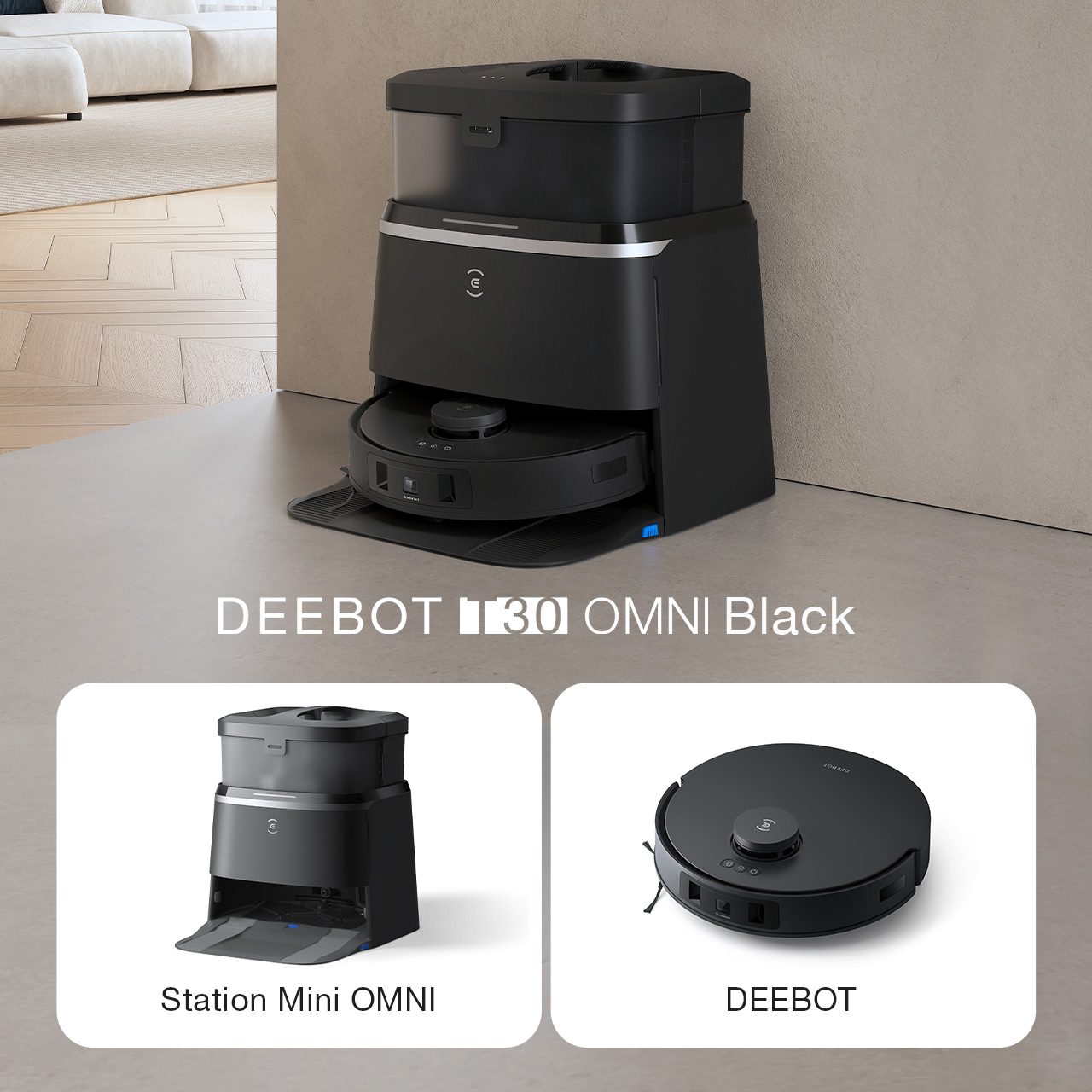 DEEBOT T30 OMNI Aspirateur Robot Laveur Noir avec Cartographie (IA