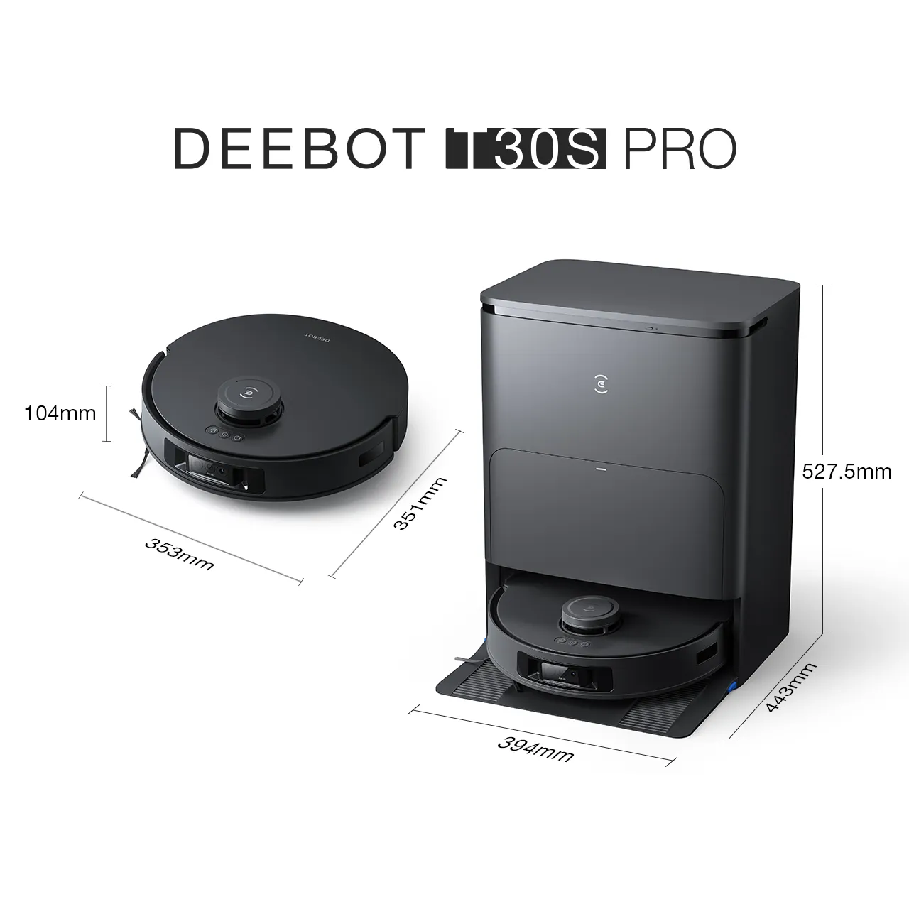 DEEBOT T30S PRO Black Dimension 1280x1280