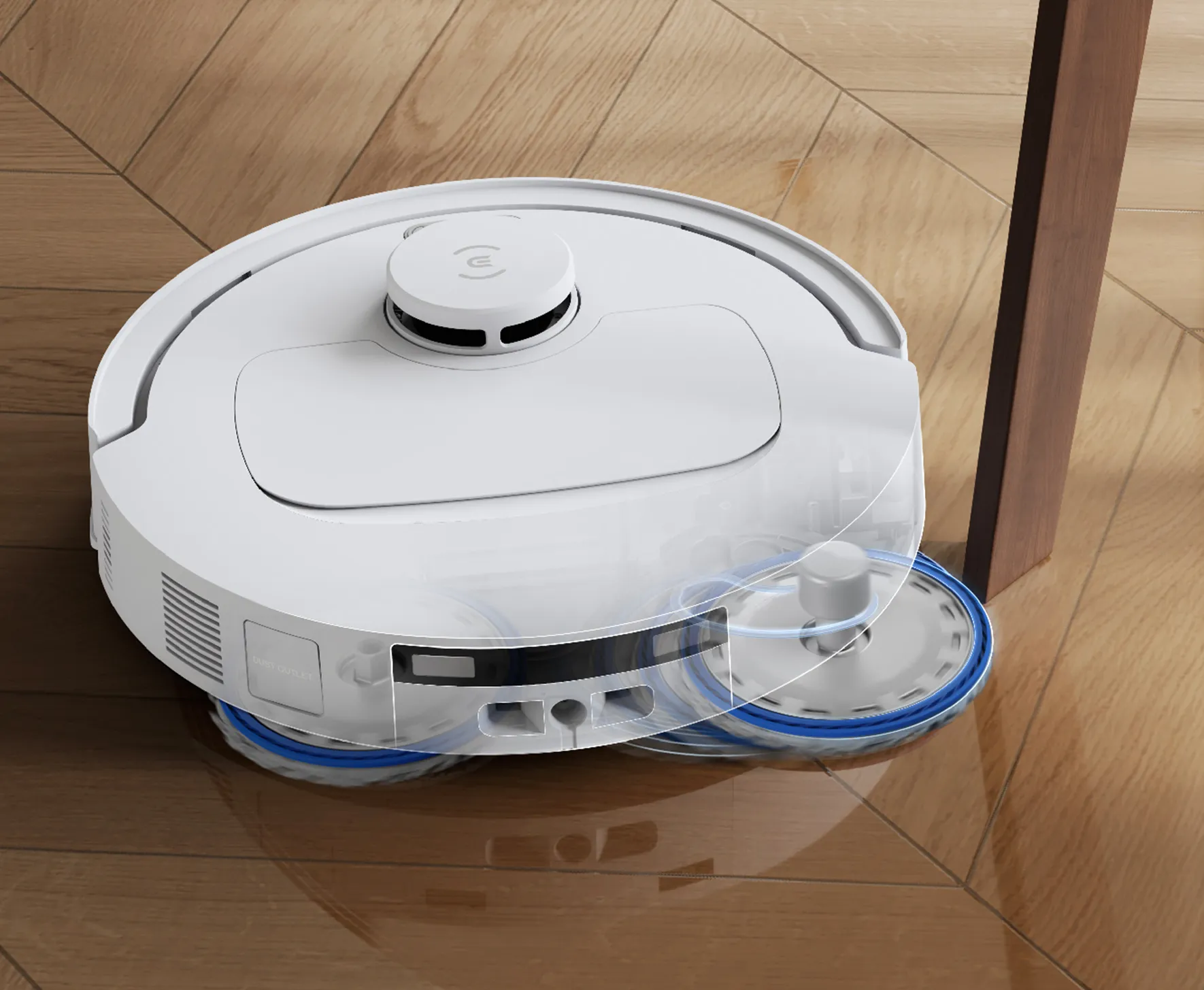 La technologie TruEdge 2.0 permet à la serpillière de naviguer près des bords et dans les coins en ajustant sa distance pour optimiser la couverture