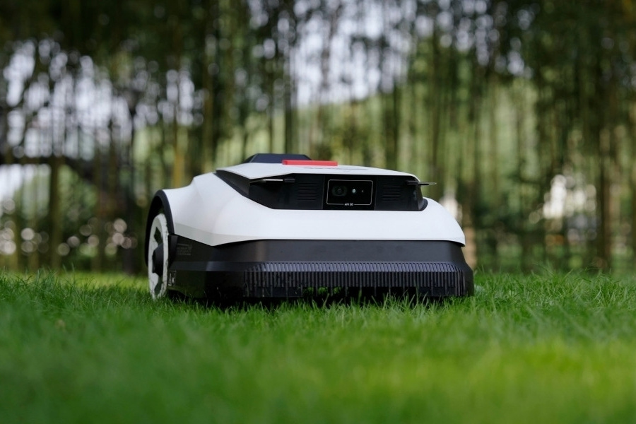 robot tondeuse à gazon chèvre tondant une pelouse