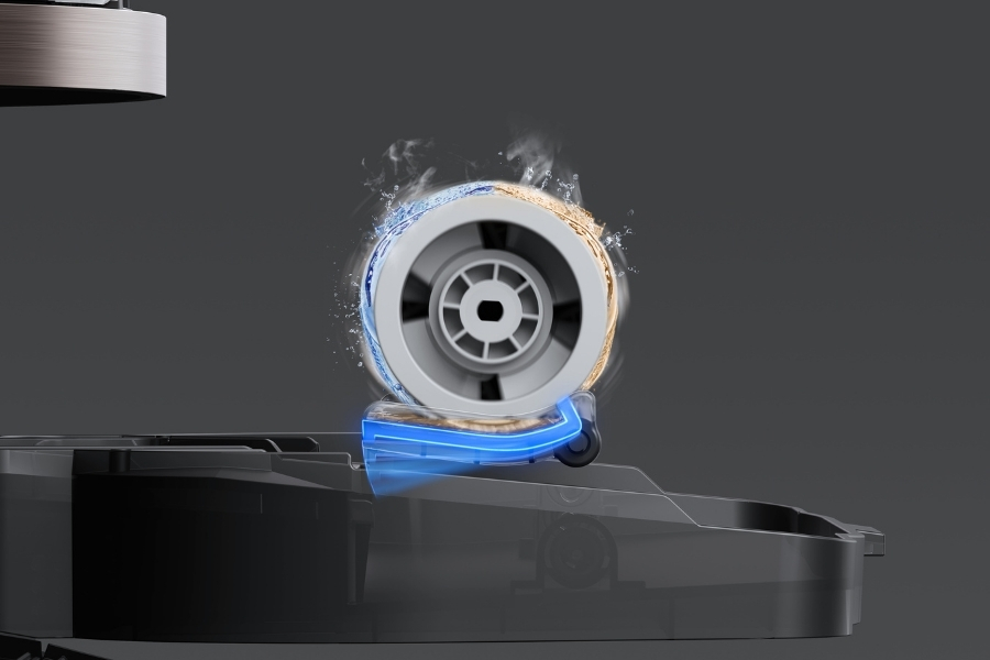 rouleau serpilliere du robot deebot pendant un lavage eau chaude