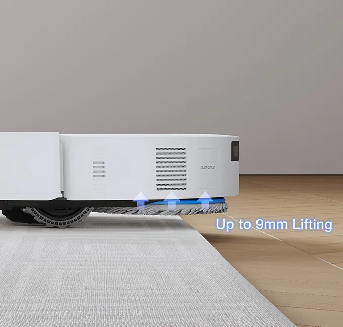 Soulèvement automatique de la serpillière et stratégie de nettoyage des tapis