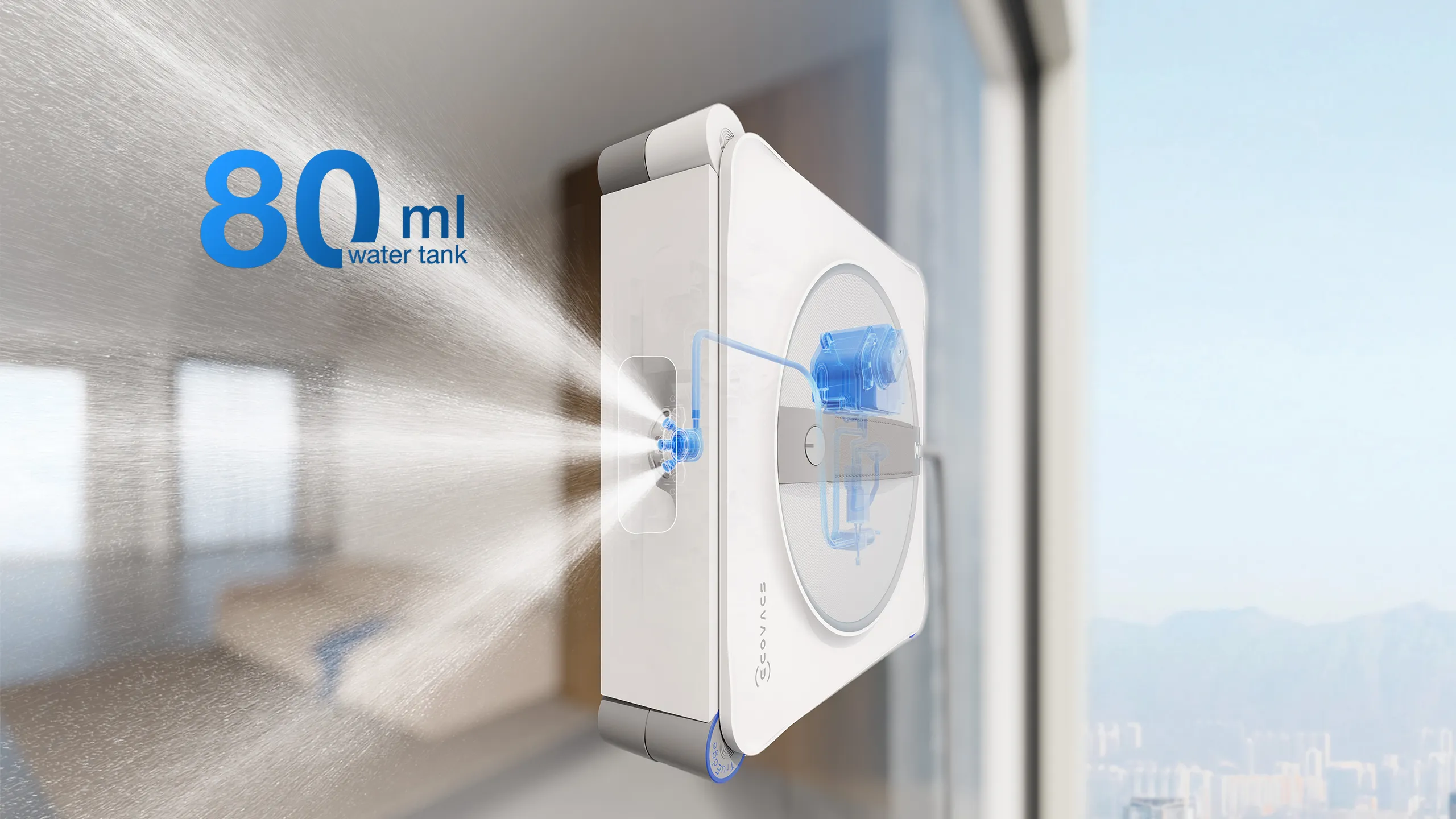 Depósito de agua de gran capacidad de 80 ml, capaz de limpiar continuamente hasta 55 metros cuadrados. Depósito de agua de gran capacidad de 80 ml, capaz de limpiar continuamente hasta 55 metros cuadrados.