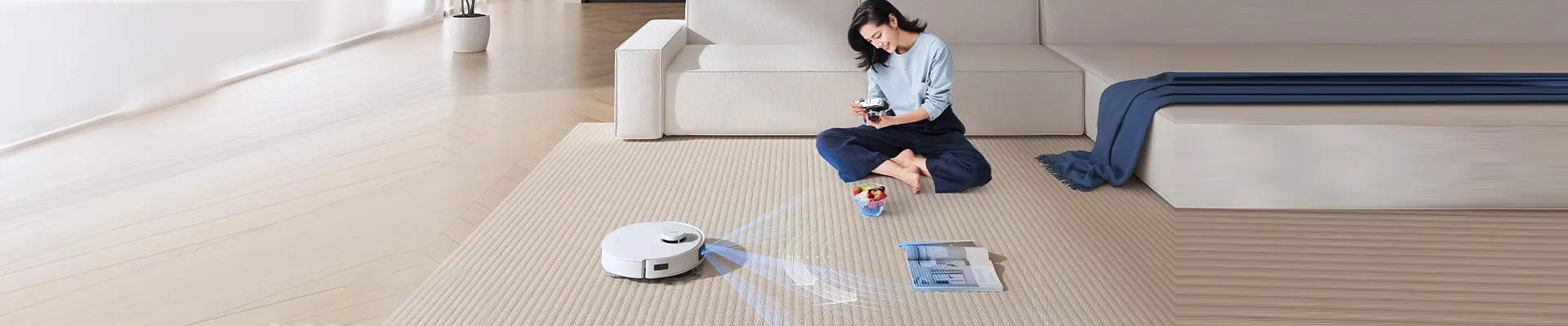deebot t30s with lady working from home