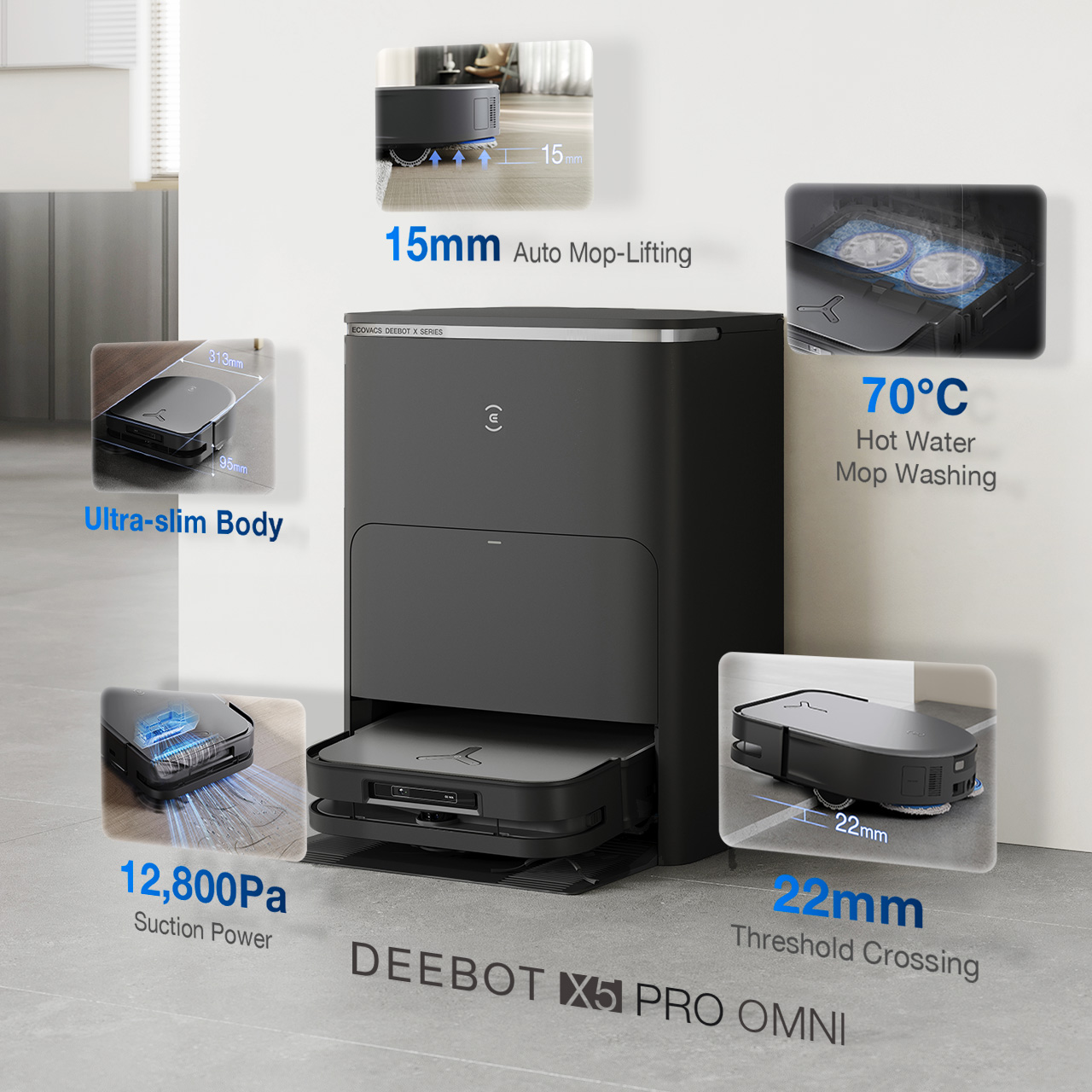 【24年11月購入PRO版】ECOVACS DEEBOT X5 PRO OMNI DEEBOT X5 PRO OMNI Robot Vacuum & Mop with AI (Strong Suction