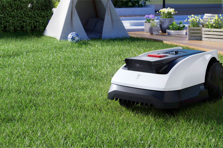 goat robot lawn mower mowing a lawn
