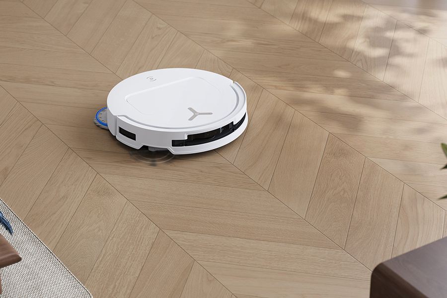 deebot robot vacuum cleaner cleaning edge of hardwood floor