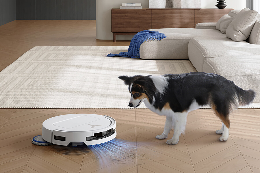 deebot robot vacuum cleaner vacuuming pet hair