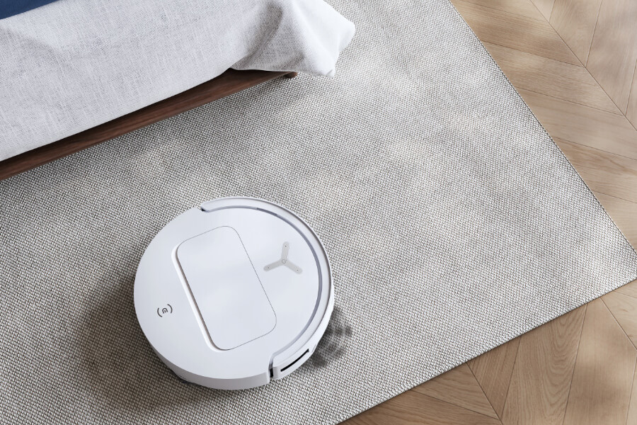 deebot robot vacuum cleaning a jute carpet