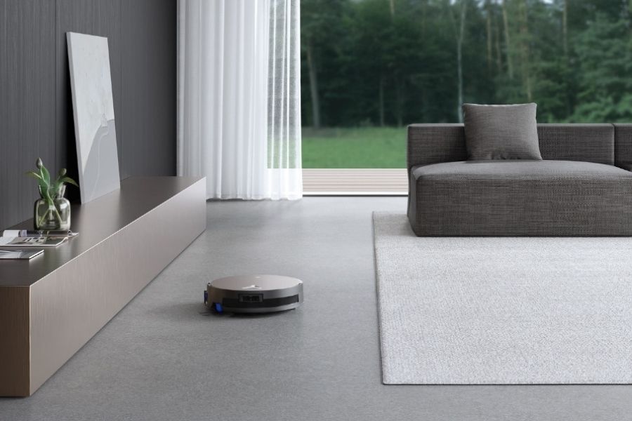 deebot robot vacuum mopping and removing statins on terrazzo floors