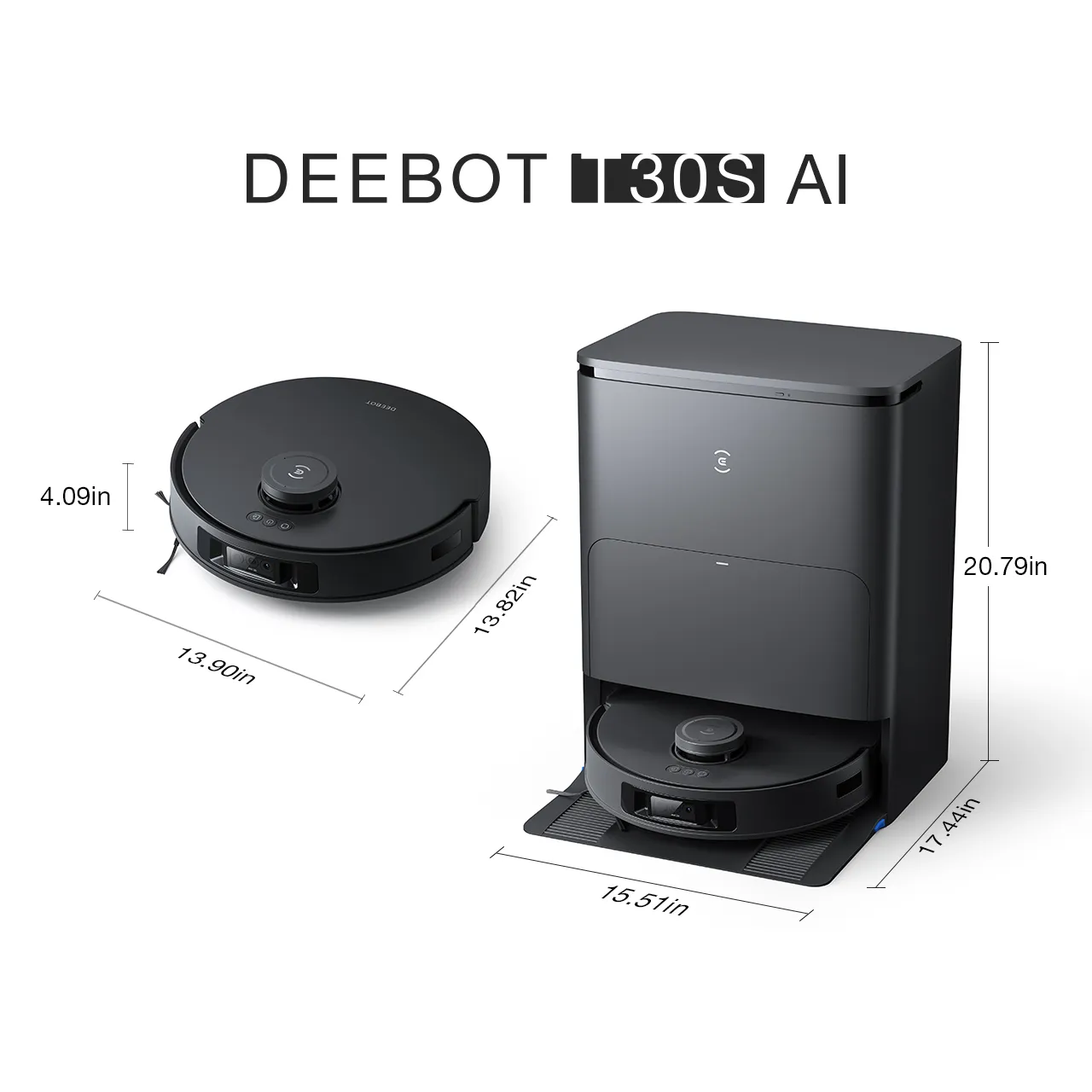 US DEEBOT T30S AI Black Dimension 1280x1280
