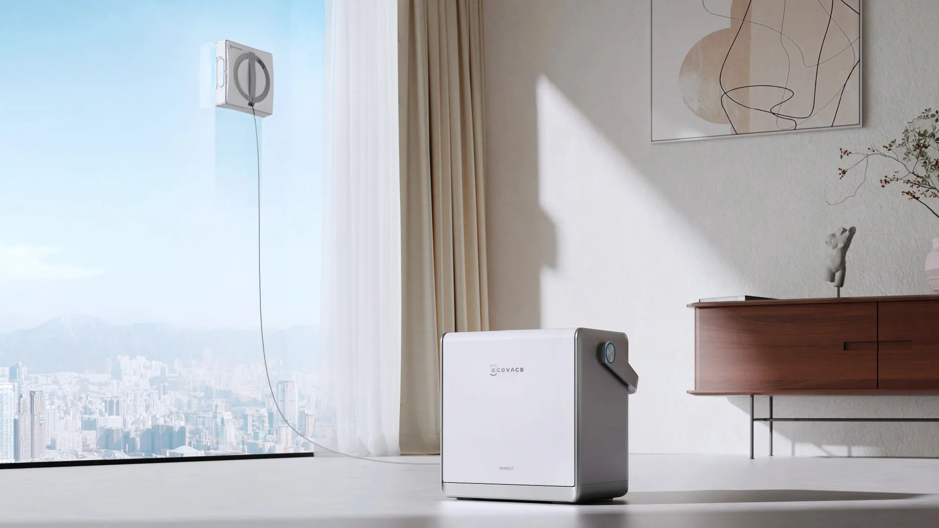 Unique, cutting-edge window cleaning station, a multi-functional dock to free your hands
