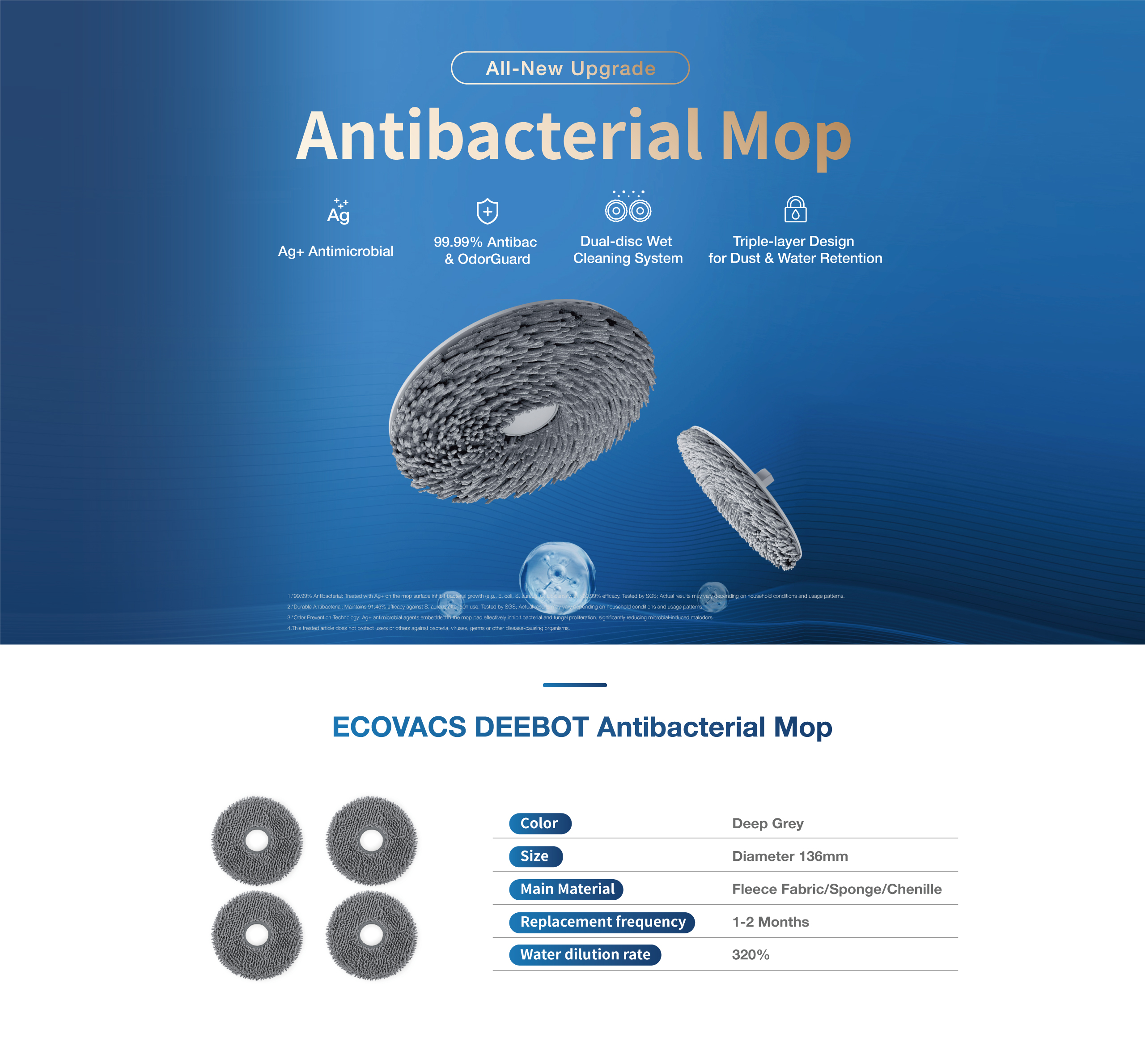 Antibacterial Mop for T50 Family/T30 Family/T30C - ECOVACS US