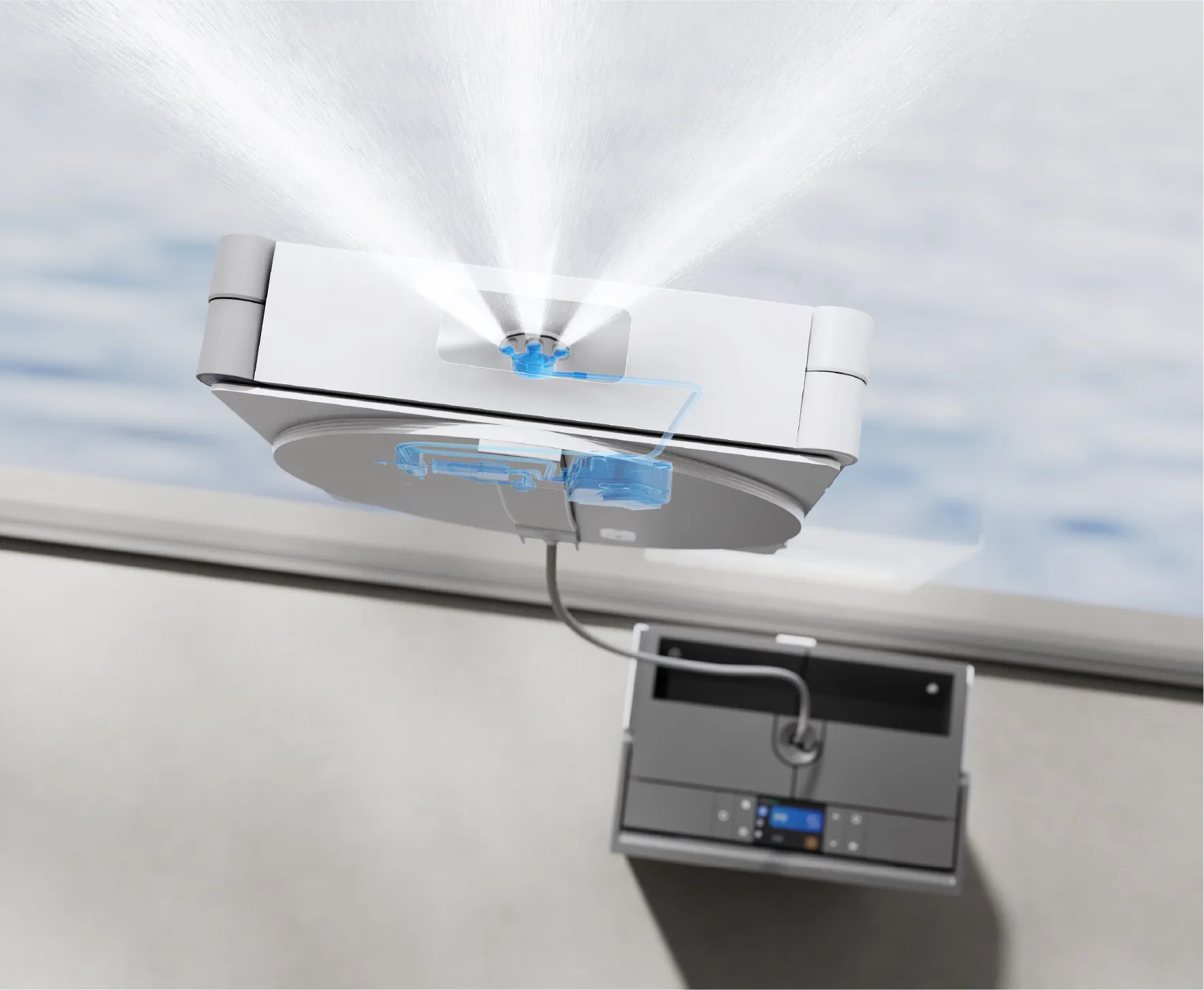 Three-Nozzle Wide-angle Spray Technology with Wet Wiping Pad for Window Cleaning