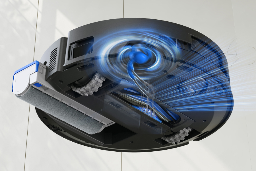 the underside of an ecovacs deebot to show how the suction power works