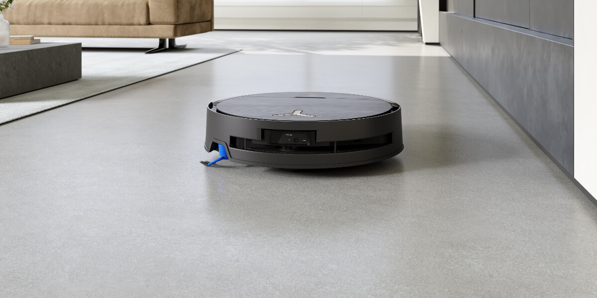 a fully charged robot vacuum in operation