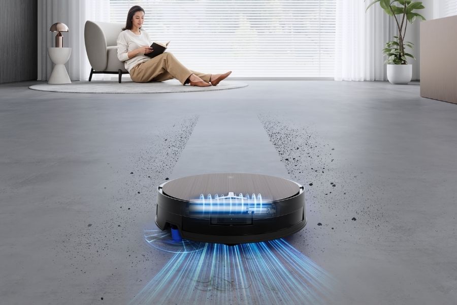 deebot robot vacuum vacuuming pet hair and dander on hard floors