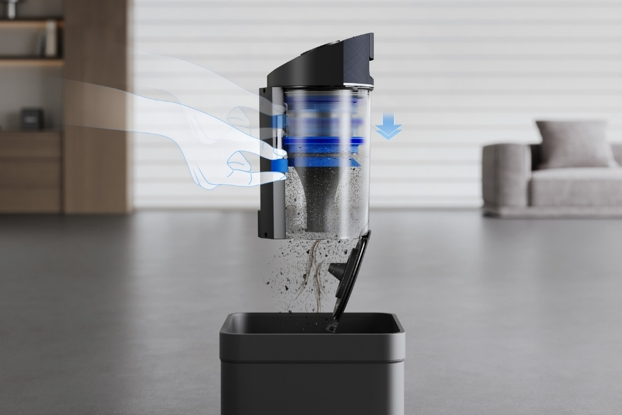 emptying the deebot robot vacuum dustbin