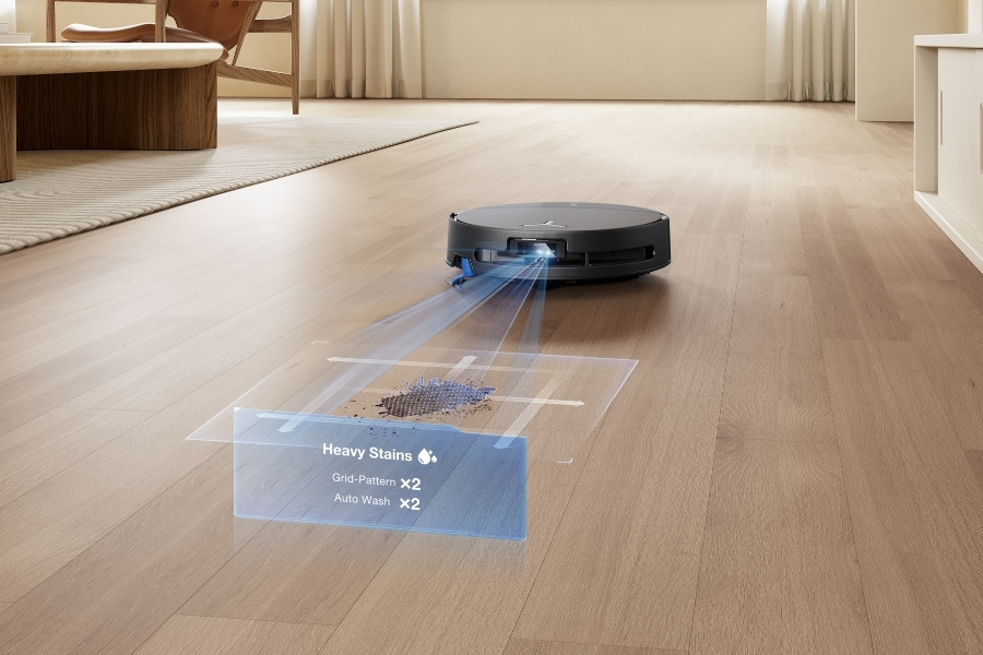 deebot robot vacuum detecting stain on the floor